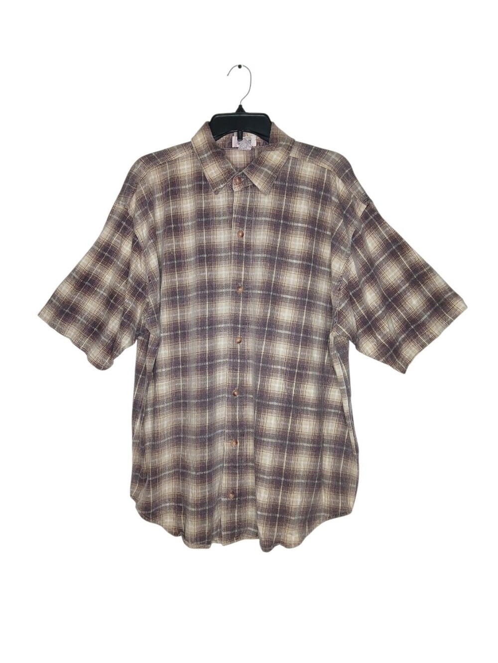 Sostanza Men's Vintage Short-Sleeve Plaid Button-Up Shirt - Brown/Beige